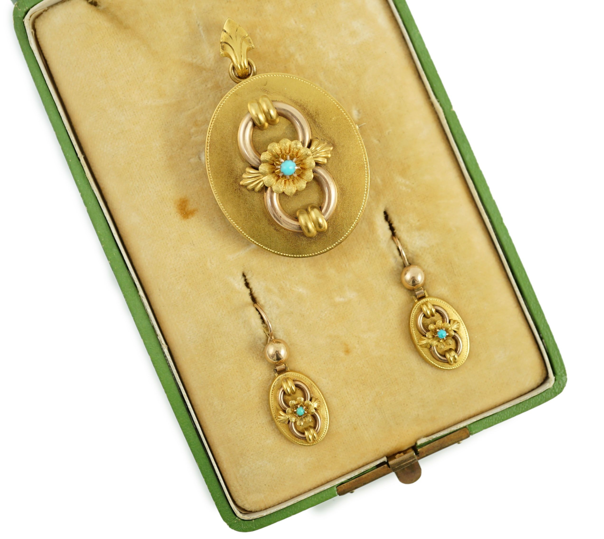 A late 19th century Austro-Hungarian 14k gold and turquoise set demi parure
